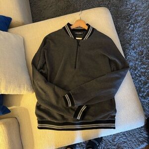 Dolce & Gabbana Charcoal Zip-Neck Sweater with Striped Trim
